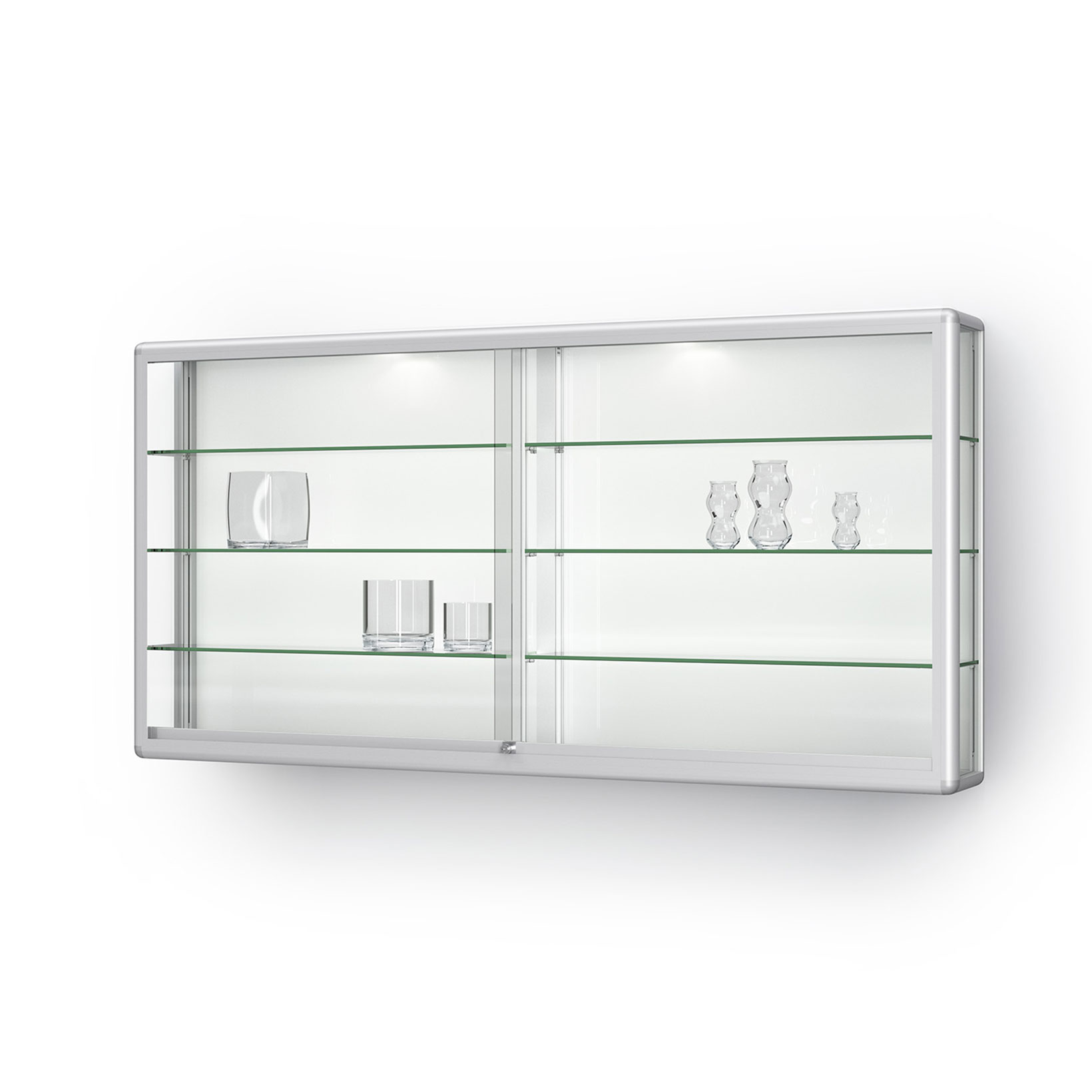 Wandregal, Glasregal, Vitrinenschrank, LED Beleuchtung, Gläserset